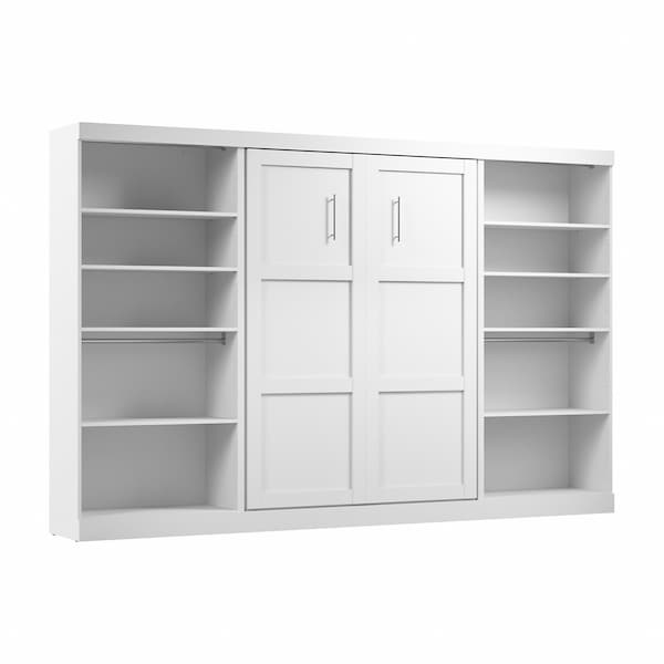 Bestar Pur Full Murphy Bed with 2 Shelving Units (131W) in White